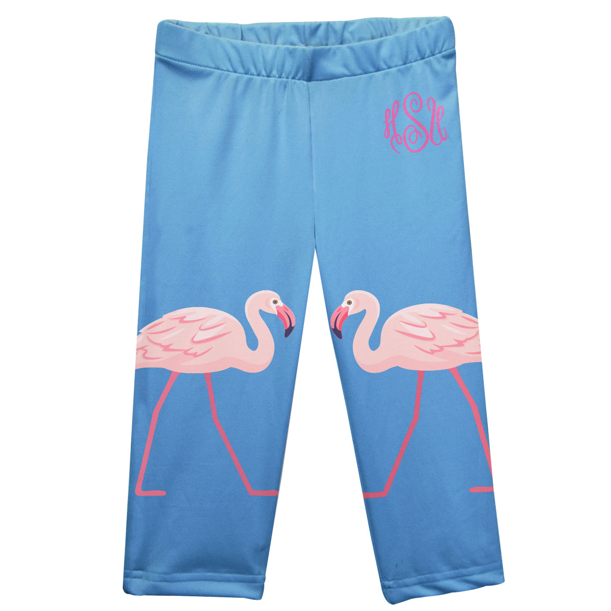 Flamingos Personalized Monogram Blue Capri Leggings Wimziyandco