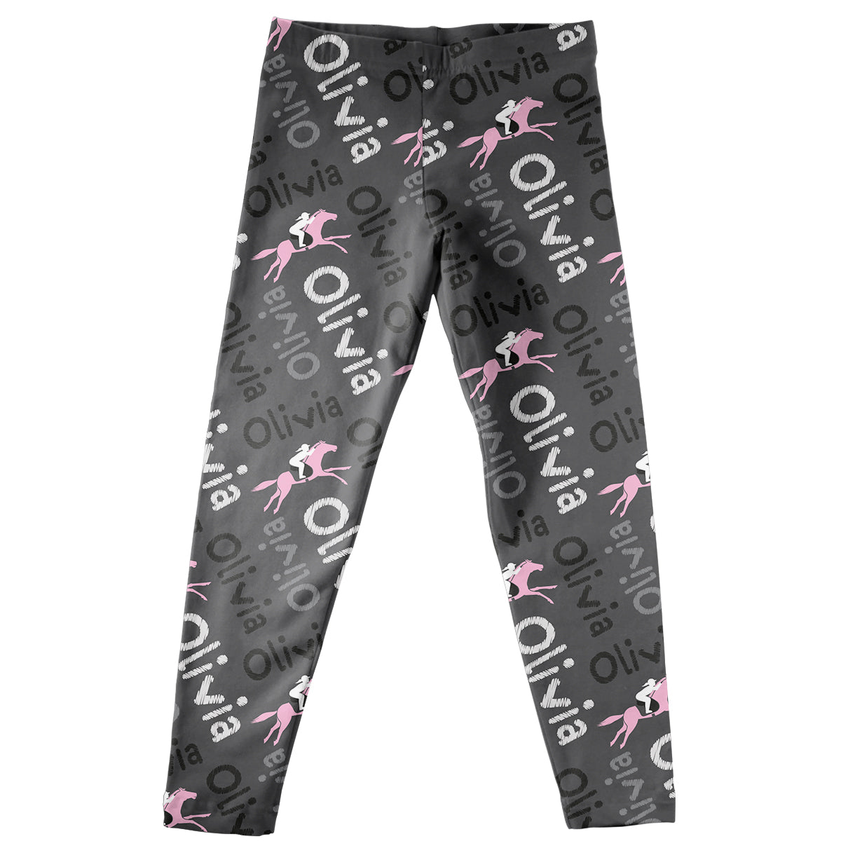 Equestrian and Name Print Charcoal Leggings