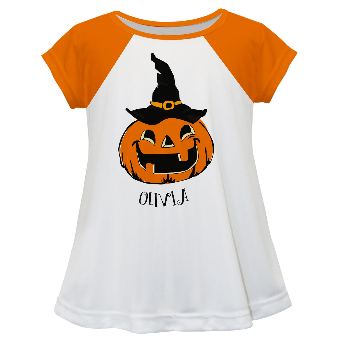 Jack O Lantern Name White And Orange Short Sleeve Laurie Top