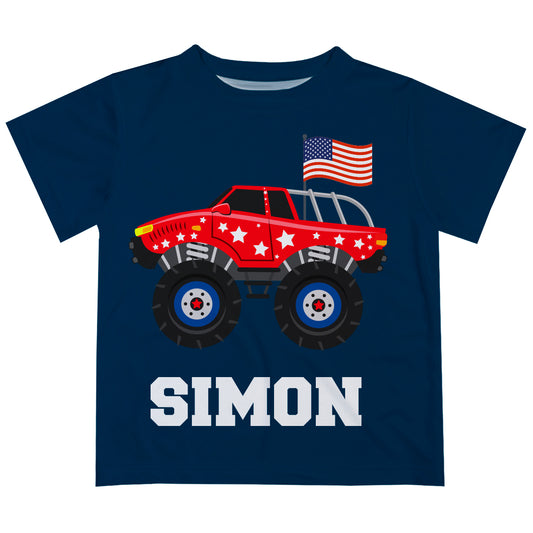 Monster Car Personalized Name Navy Short Sleeve Tee Shirt