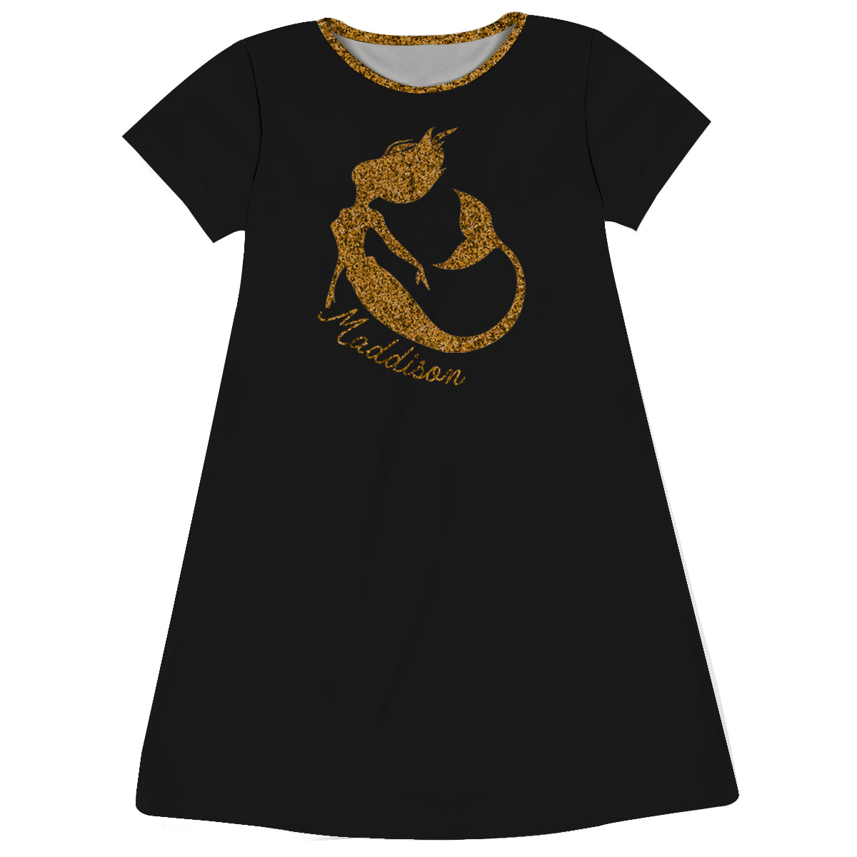 Mermaid Name Black Short Sleeve A Line Dress