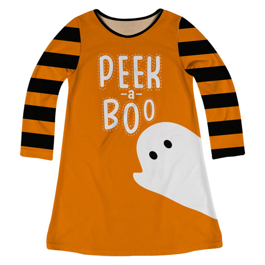 Peek A Boo Orange Long Sleeve A Line Dress