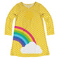 Rainbow Personalized Monogram Yellow and White Polka Dots Long Sleeve A Line Dress - Wimziy&Co.