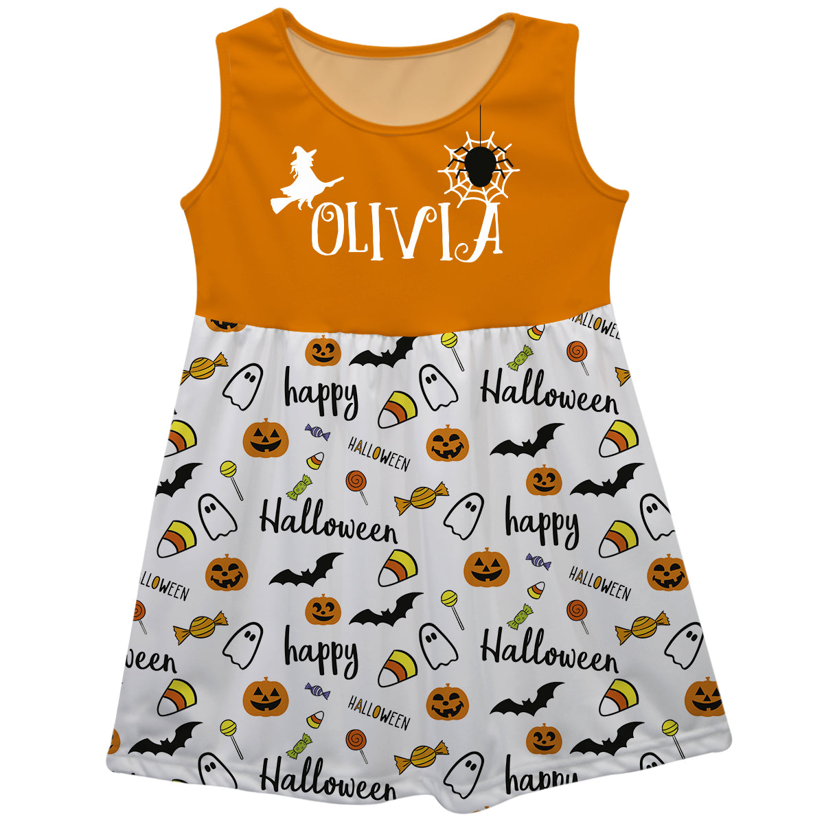 Halloween Figures Monogram White and Orange Tank Dress