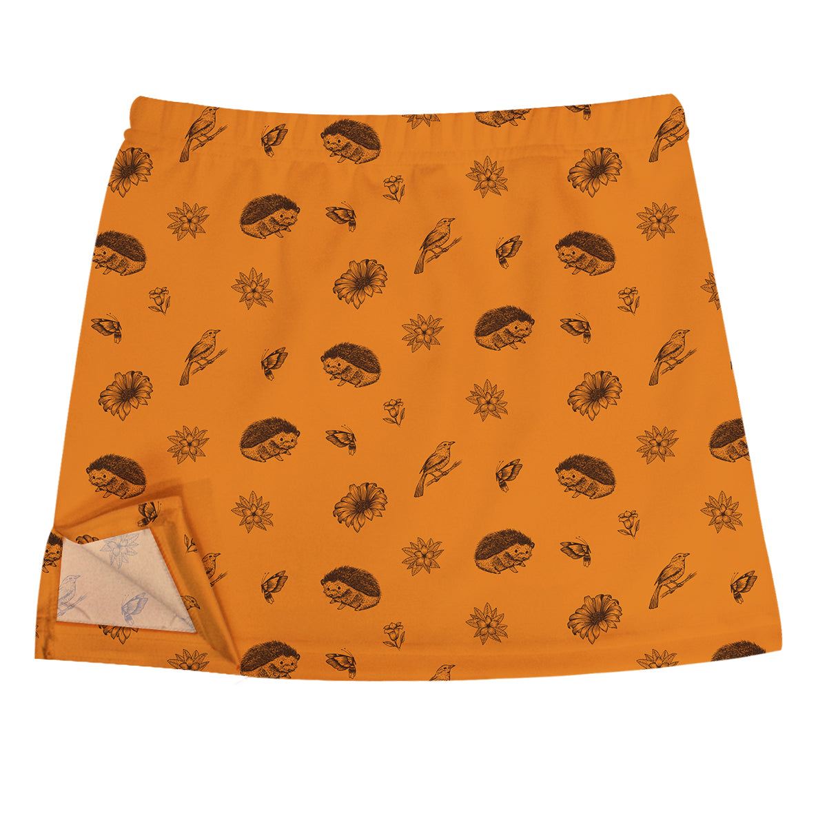 Fall Animals Print Orange Skirt with Side Vents