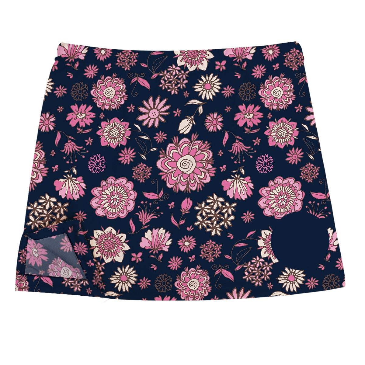 Flowers Print Monogram Navy Skirt With Side Vents - Wimziy&Co.