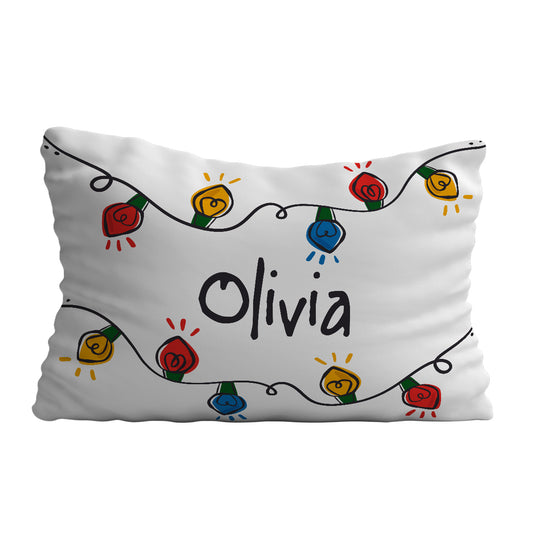 Christmas Light Name White Pillow Case 20 x 27""