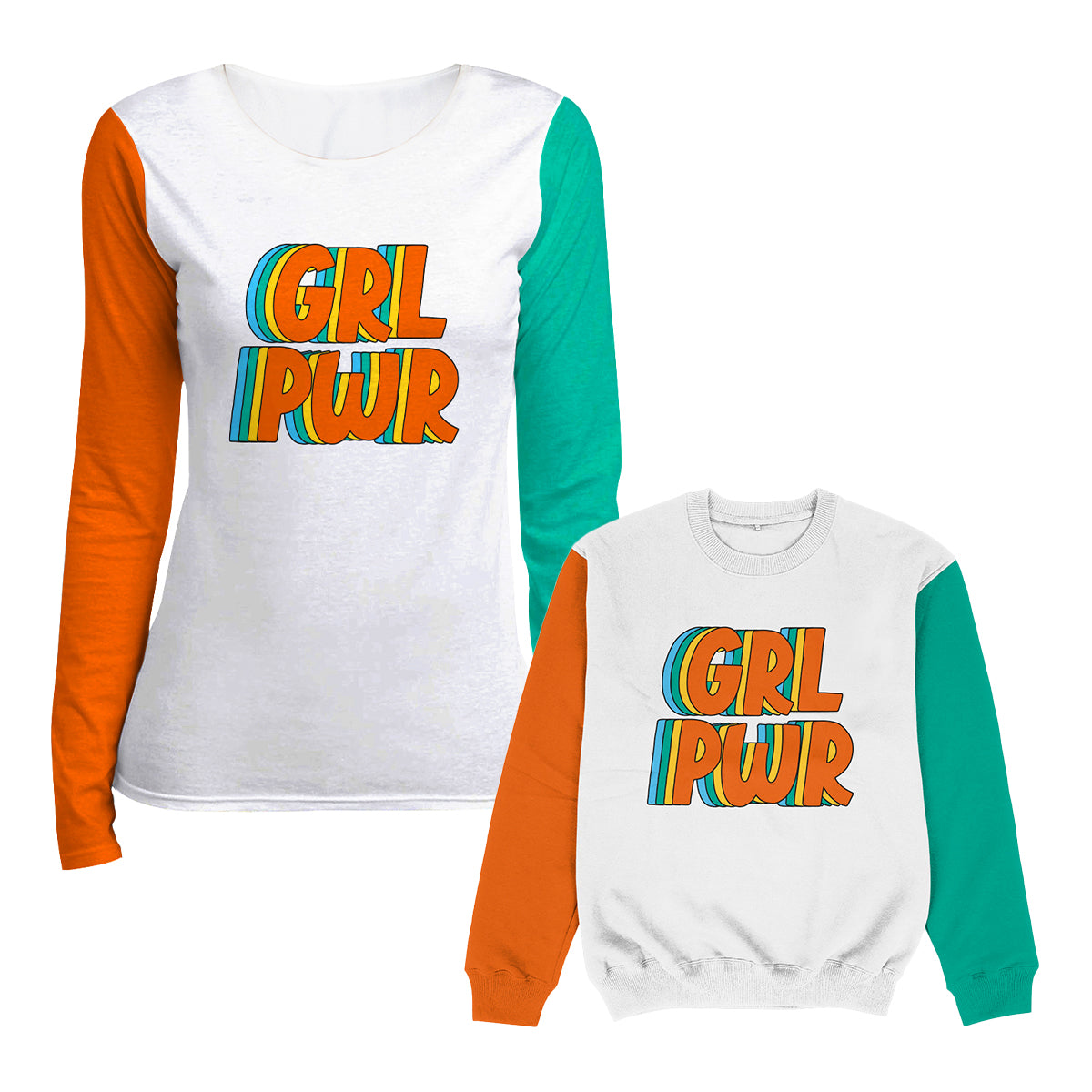 Girl Power White and Orange Crewneck Sweatshirt - Wimziy&Co.