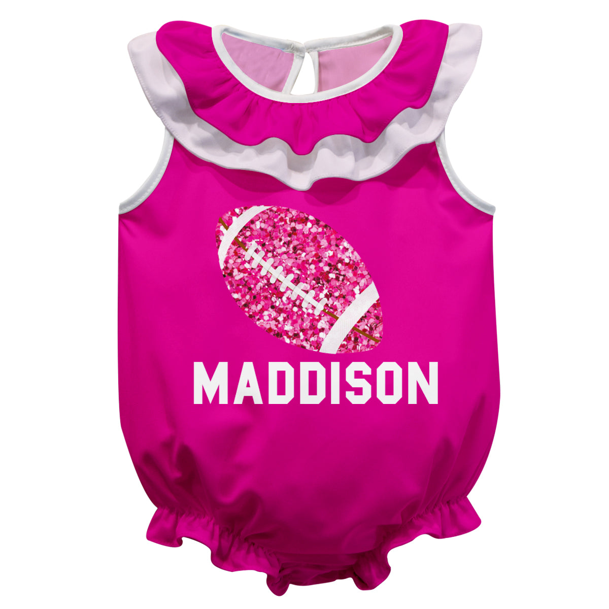 Football Ball Name Pink and White Sleeveless Girls Onesie