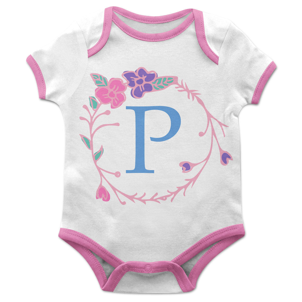 Flowers Monogram White Girls Onesie