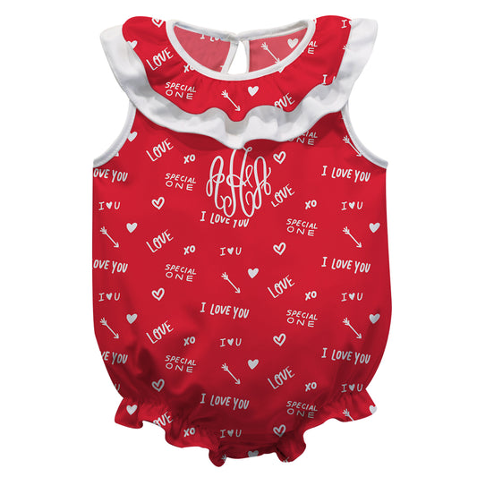 I Love You Special Monogram Red Girls Sleeveless Onesie