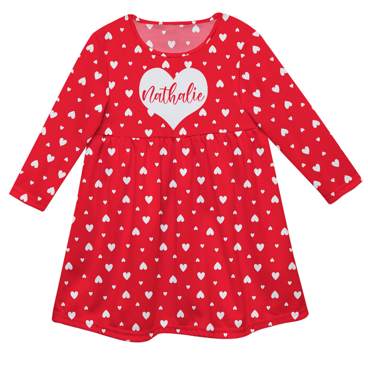 Hearts Print Personalized Name Red Long Sleeve Epic Dress