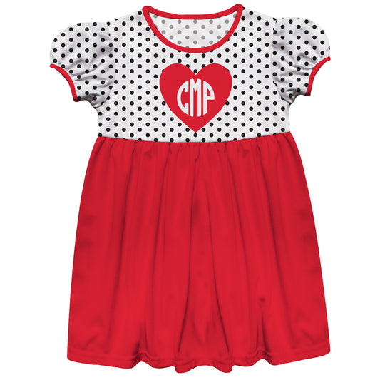 Heart Personalized Monogram White and Red Polka Dots Short Sleeve Epic Dress