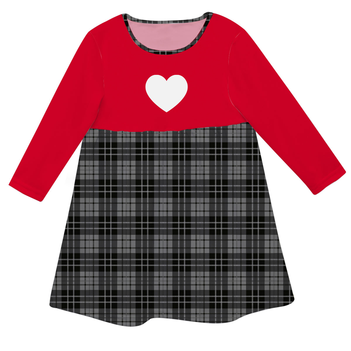 Heart Red And Gray Plaid Long Sleeve Epic Dress