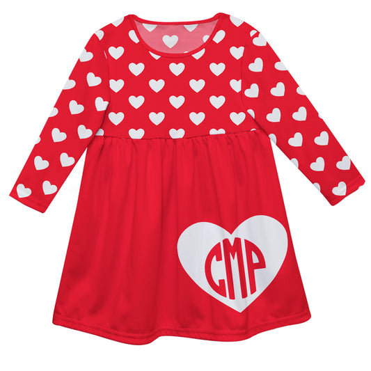 Hearts Print Personalized Monogram Red and White Long Sleeve Epic Dress