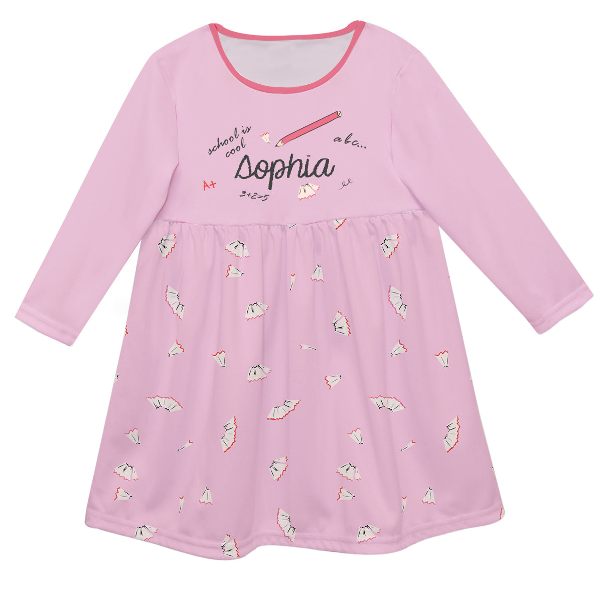 Pencils Print Name Pink Long Sleeve Epic Dress