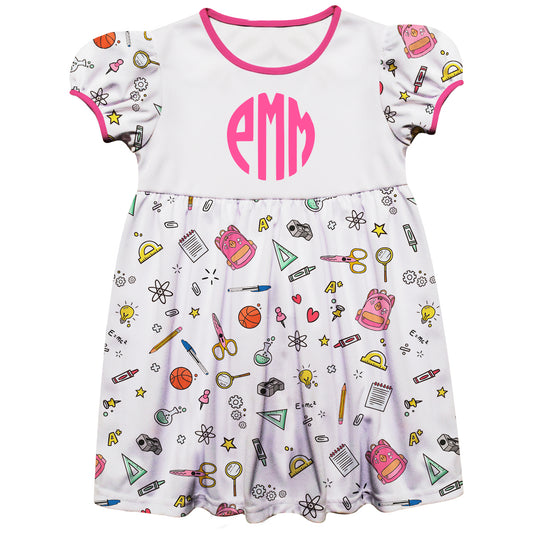 School Elements Print Monogram White Short Sleeve Epic Dress