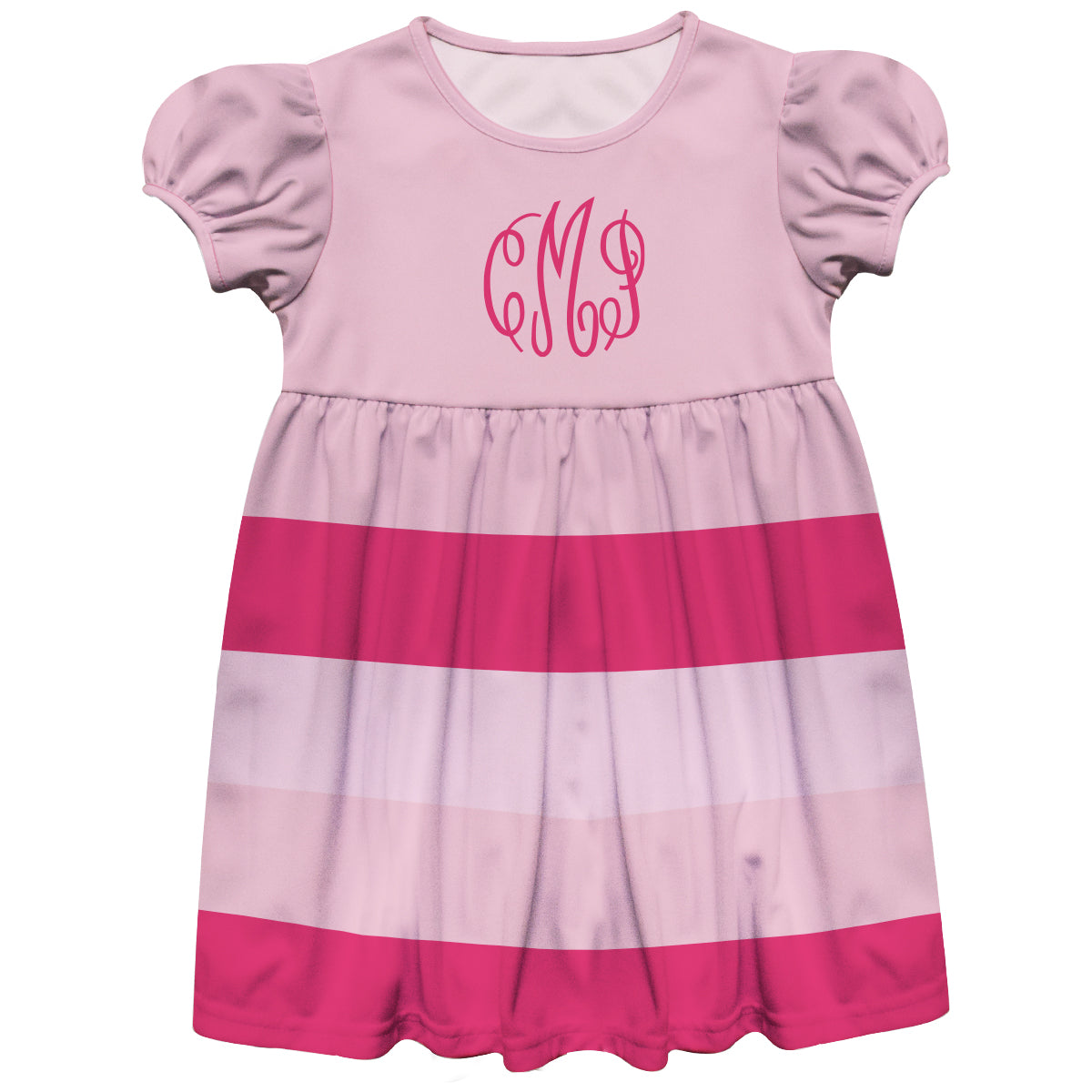 Stripes Personalized Monogram Pink and Hot Pink Short Sleeve Epic Dress