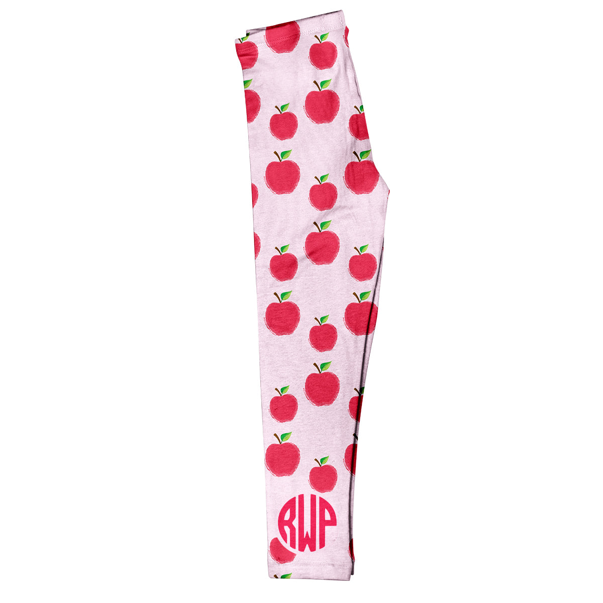 Apples Print Monogram Pink Leggings - Wimziy&Co.