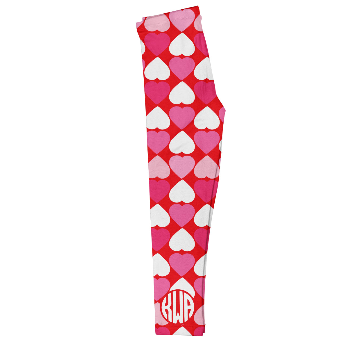 Valentine Hearts Print Personalized Monogram Red Leggings