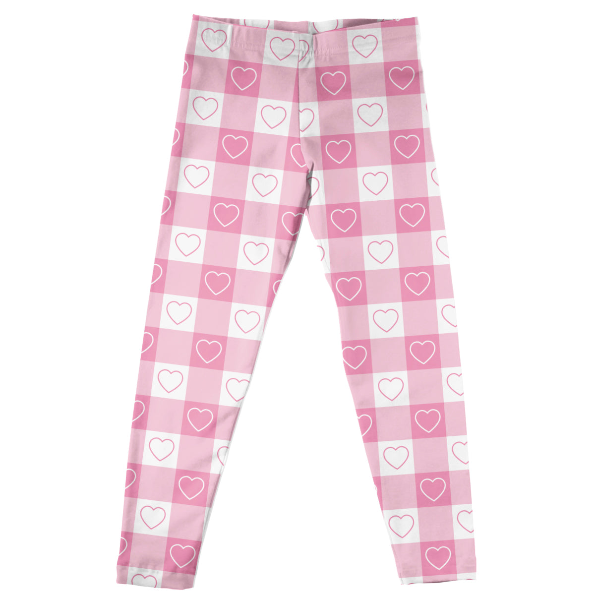 Hearts Print Pink and White Check Leggings