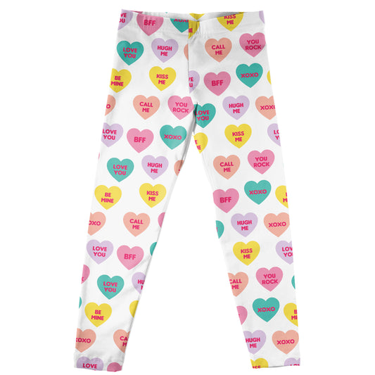 Love You Heart Print White Leggings