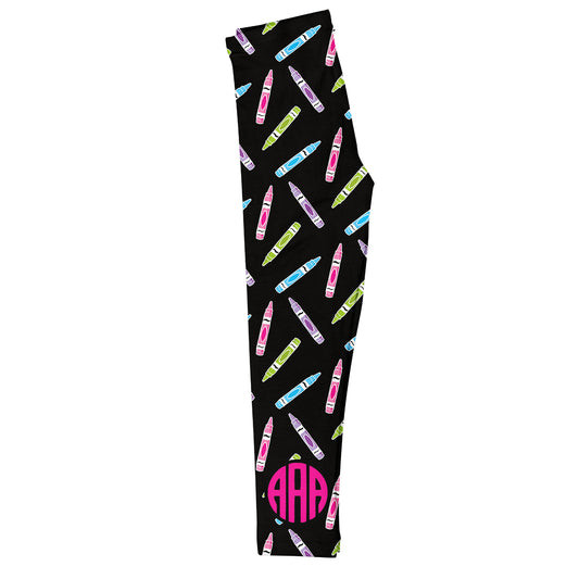 Print Pencils Hot Pink Monogram Black Leggings - Wimziy&Co.