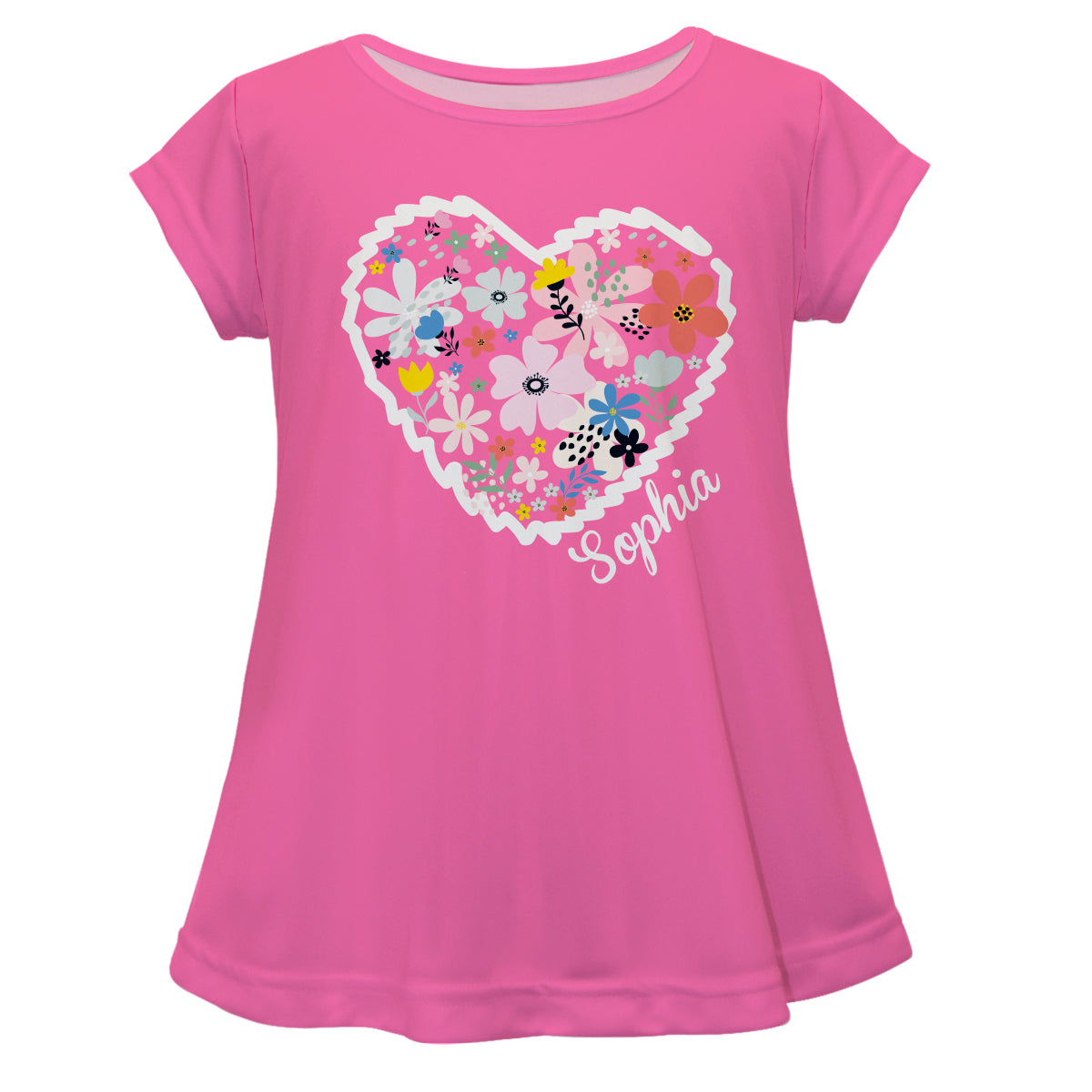 Flowers and Heart Personalized Name Pink Short Sleeve Laurie top