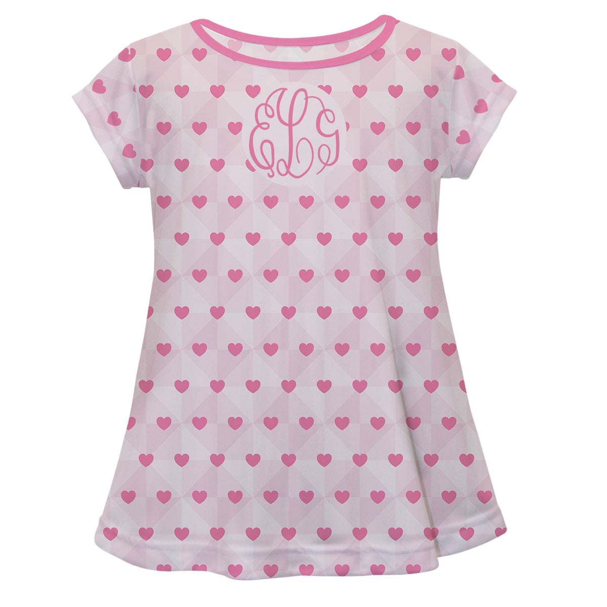 Hearts Print Monogram Light Pink Short Sleeve Laurie Top