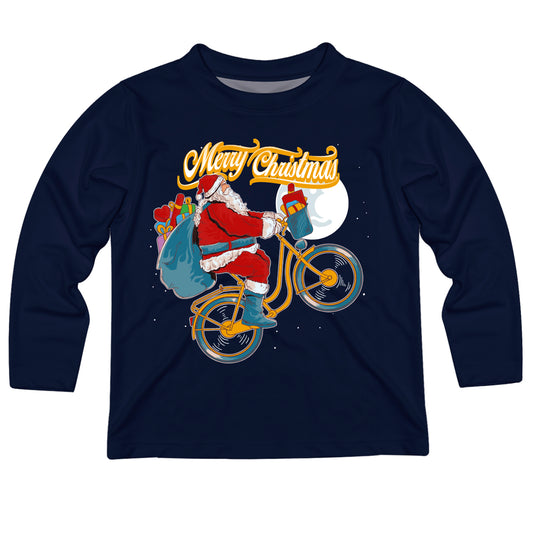 Santa Bike Navy Long Sleeve Boys Tee Shirt