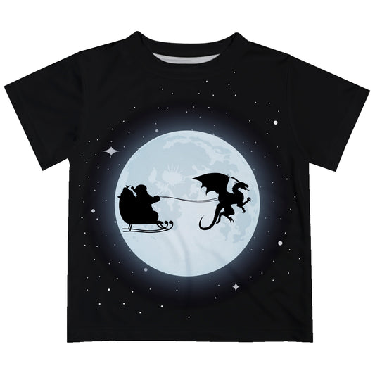 Santa And Dragon Black Short Sleeve Tee Shirt