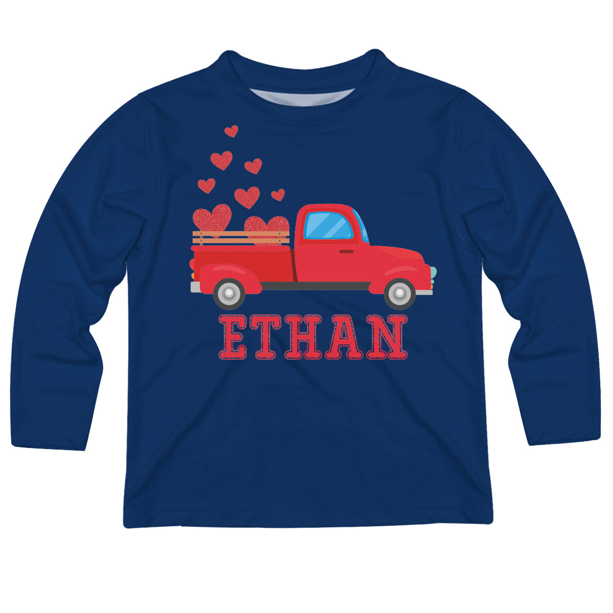 Truck Personalized Name Navy Long Sleeve Tee Shirt