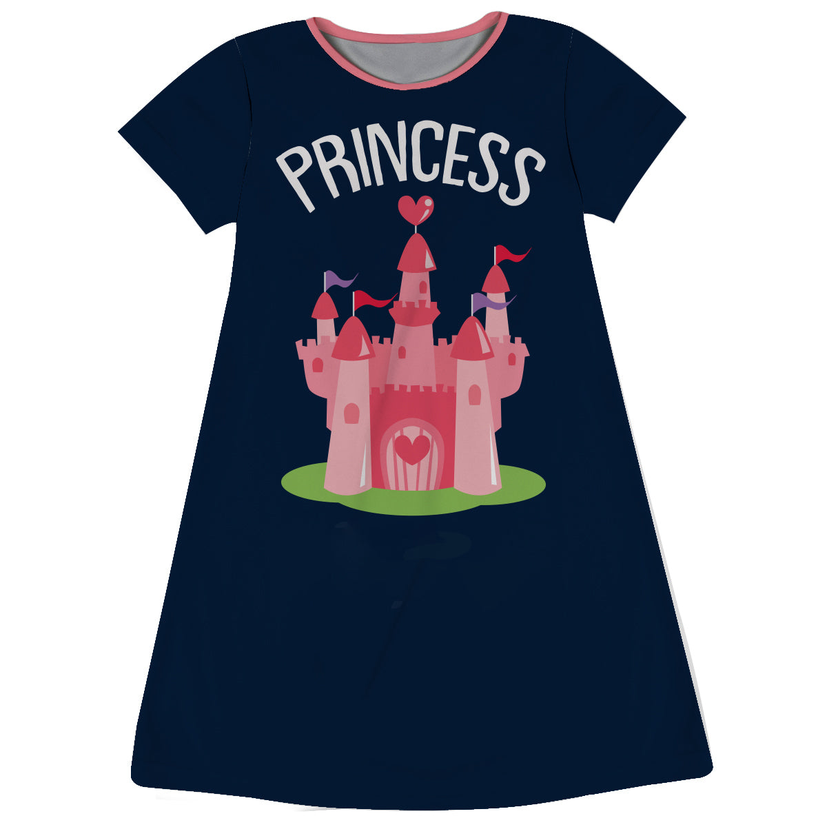 Castle of Hearts Personalized Name Navy Short Sleeve A Line Dress - Wimziy&Co.