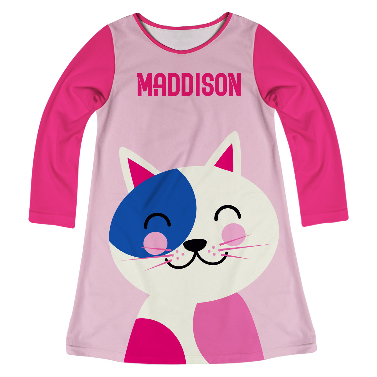 Cat Name Pink Long Sleeve A Line Dress