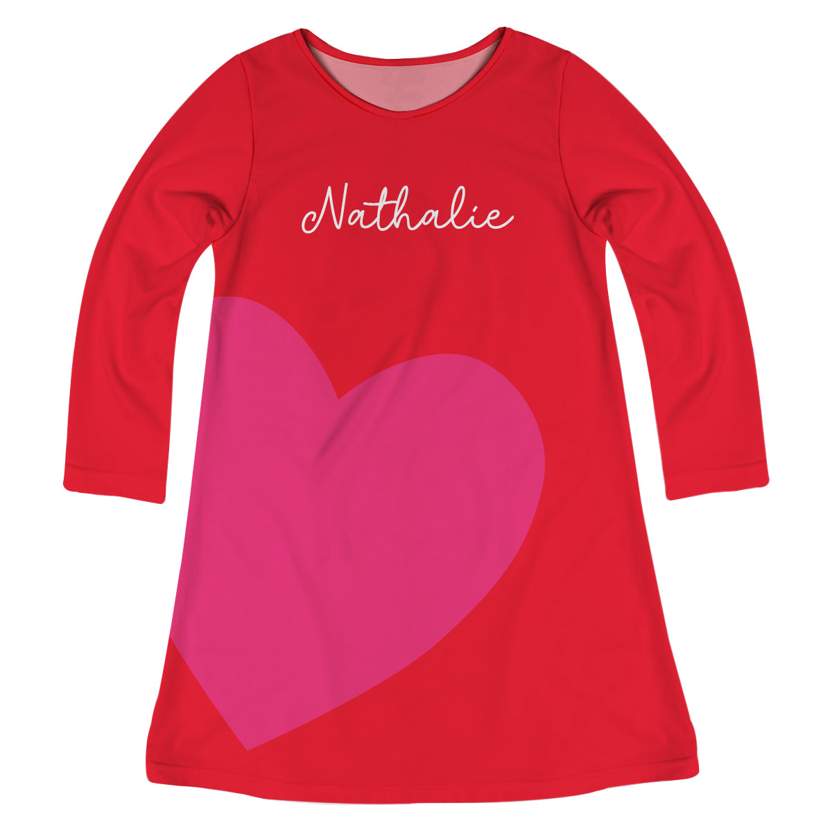 Heart Personalized Name Pink and Red Long Sleeve A Line Dress