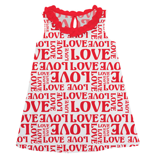 Love Print White and Red A Line Dress