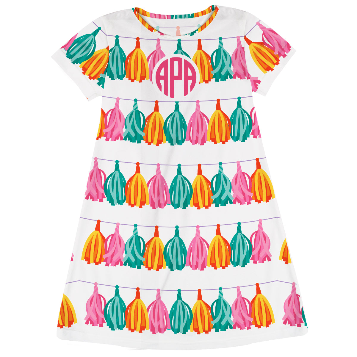 Pomps Print Birthday Personalized Monogram White Short Sleeve A Line Dress