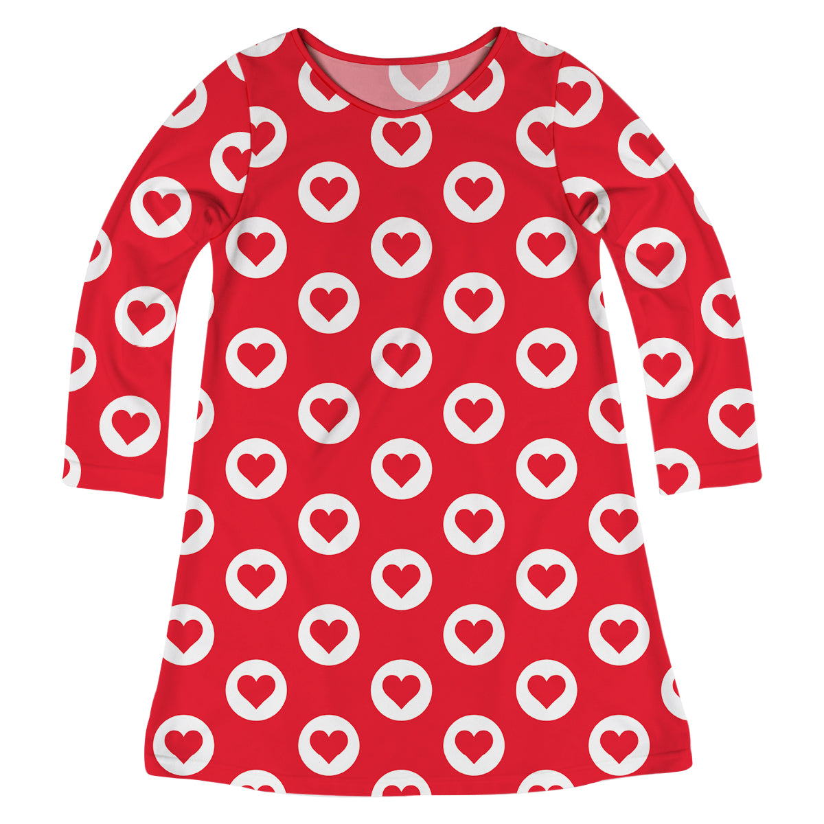 Valentines Print Red Long Sleeve A Line Dress