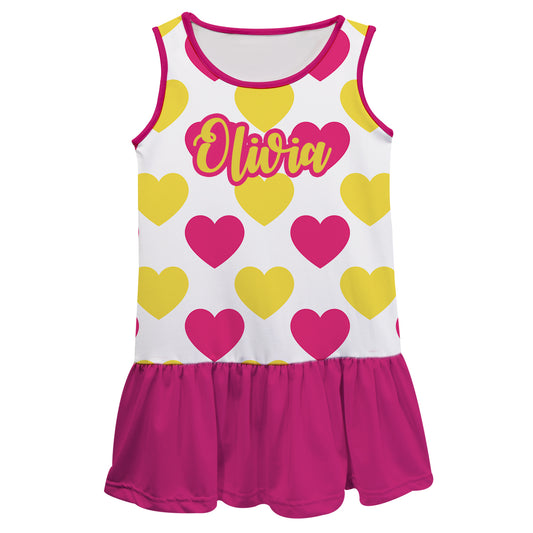 Hearts Personalized Name White and Pink Lily Dress