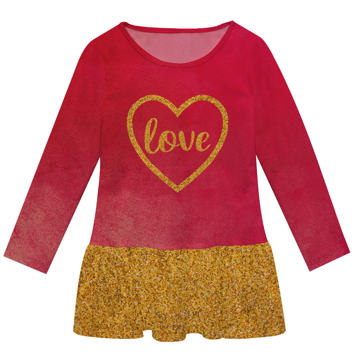 Love Heart Red and Gold Glitter Long Sleeve Lily Dress