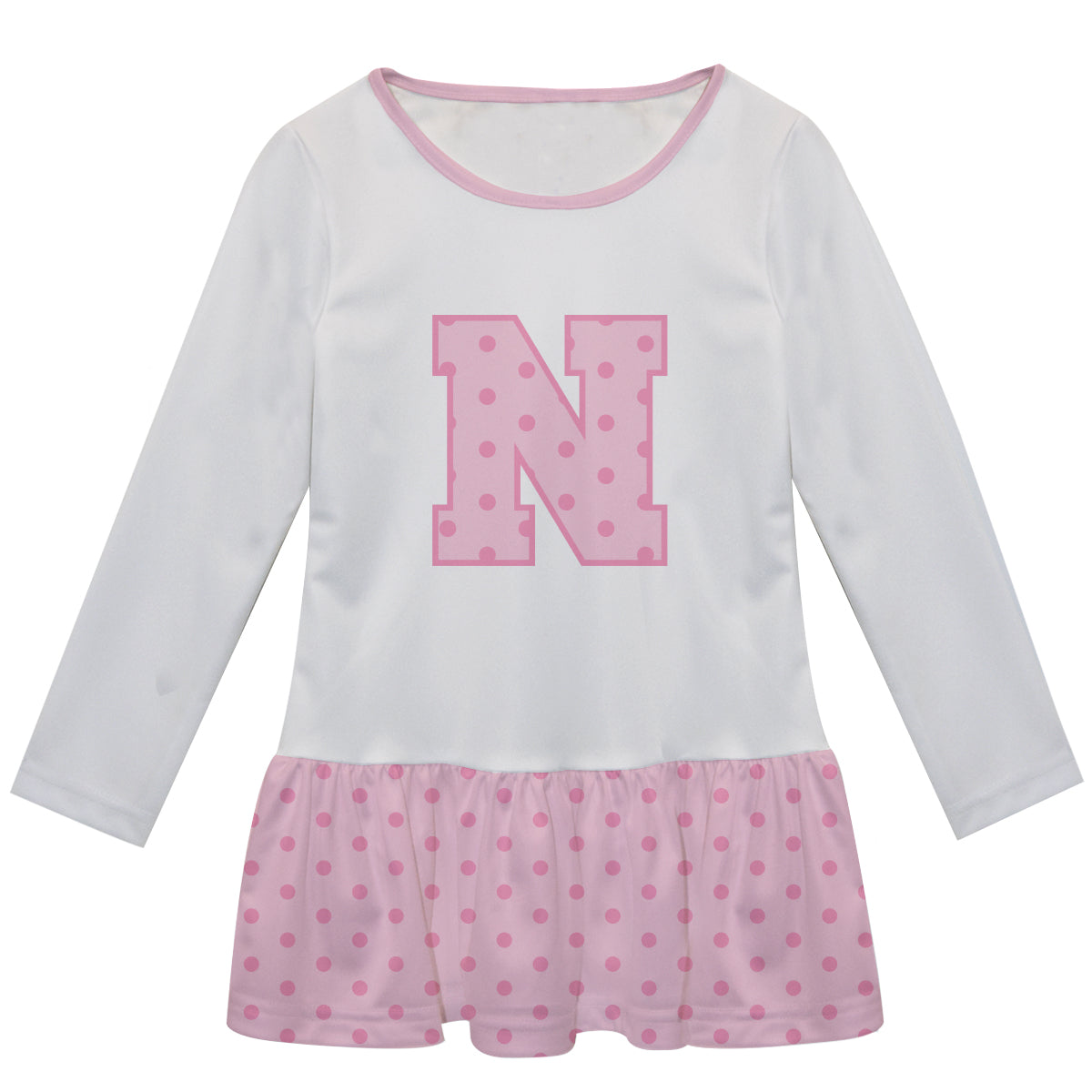 Personalized Initial Name White and Pink Long Sleeve Lily Dress