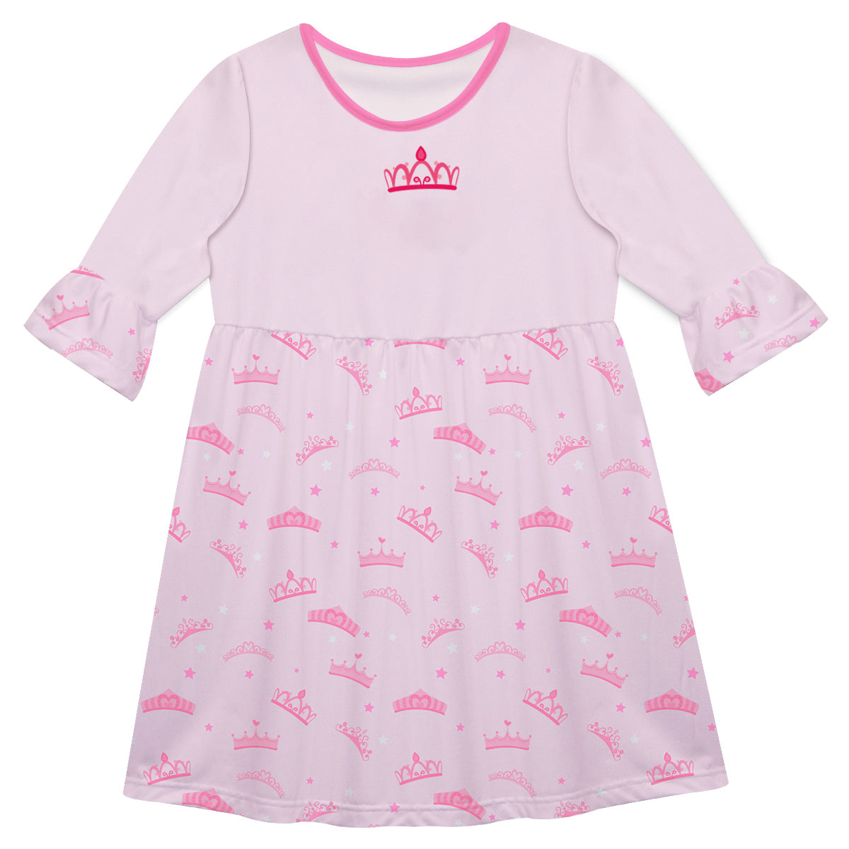 Crown Personalized Name Pink Amy Dress 3/4 Sleeve - Wimziy&Co.