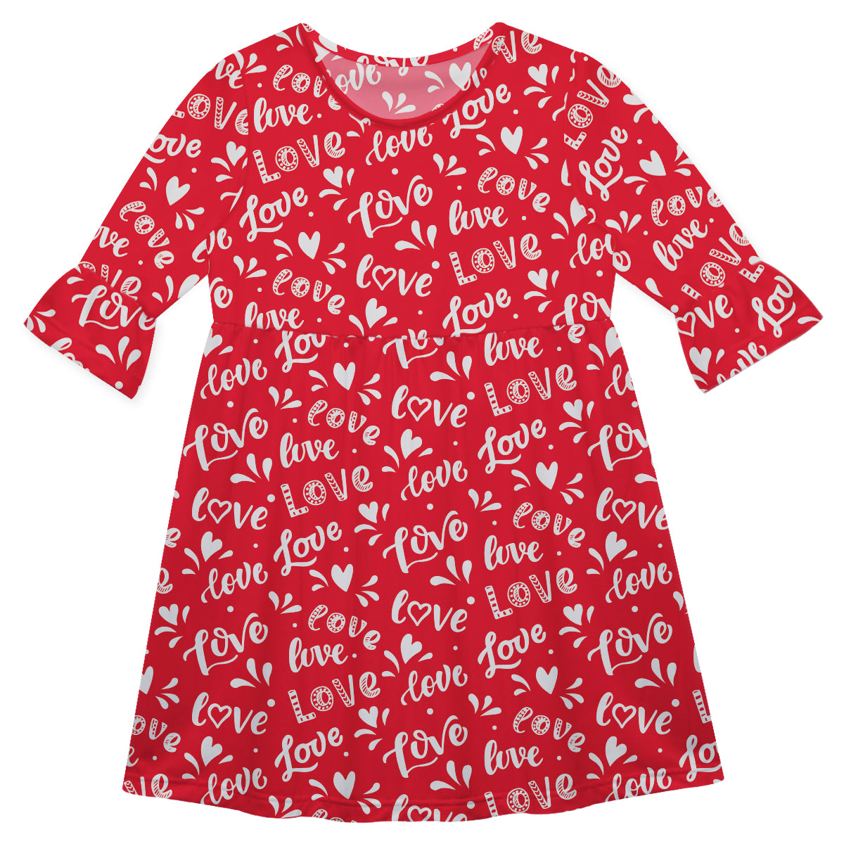 Love Print White and Red Amy Dress 3/4 Sleeve