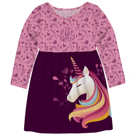 Hearts and Unicorn Monogram Pink and Purple Long Sleeve Tank Dress