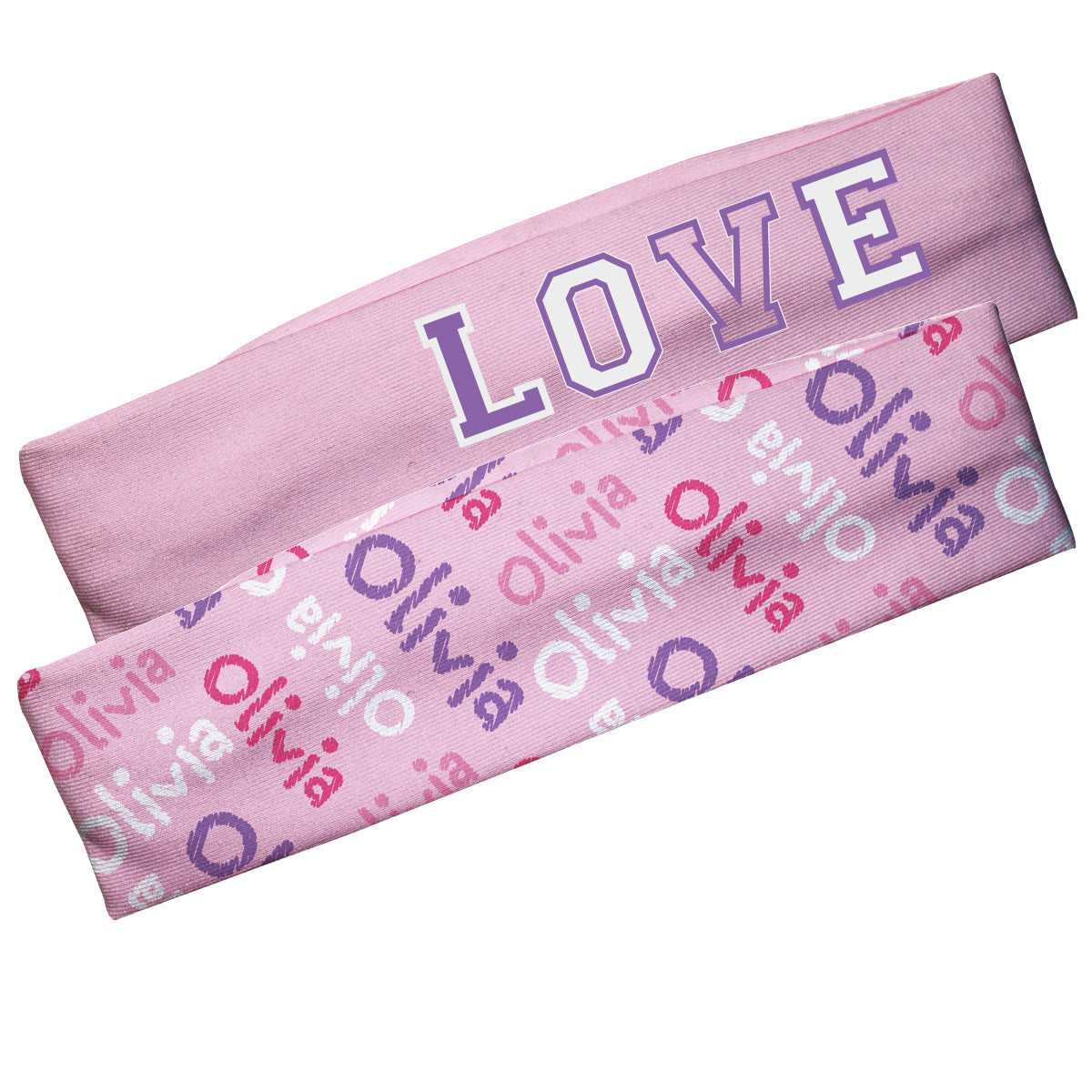 Love and Name Print Light Pink Headband Set