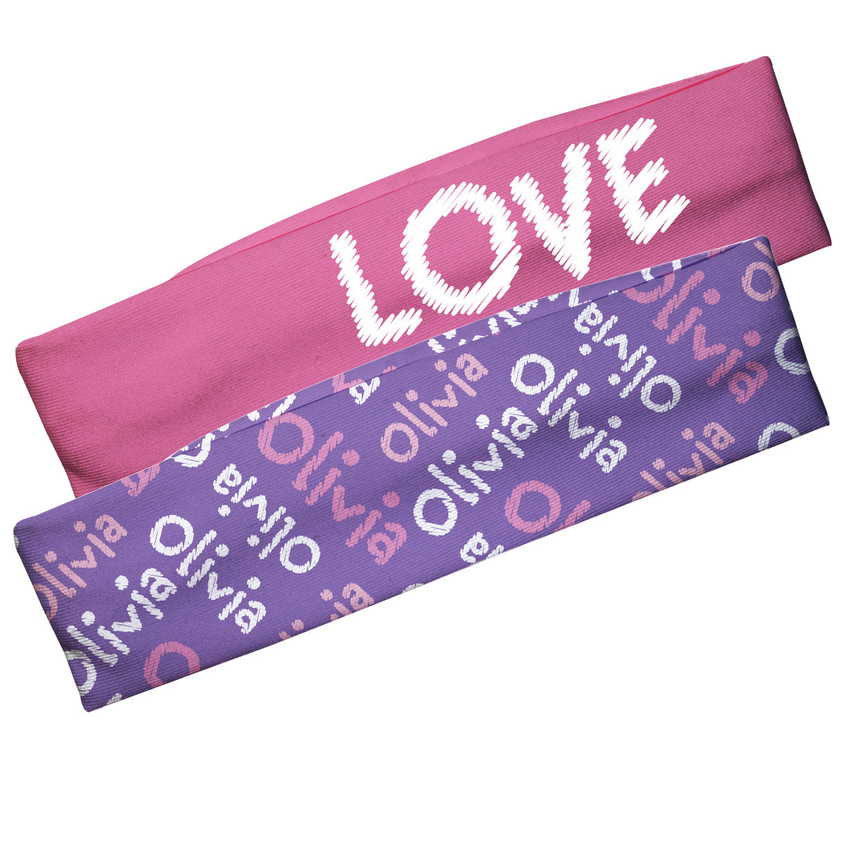 Love and Name Print Purple and Pink Headband Set