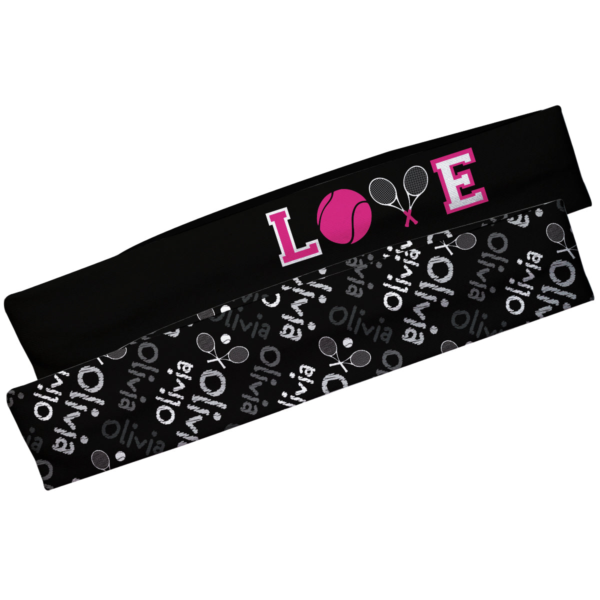 Love Tennis Personalized Name Print Black Headband Set