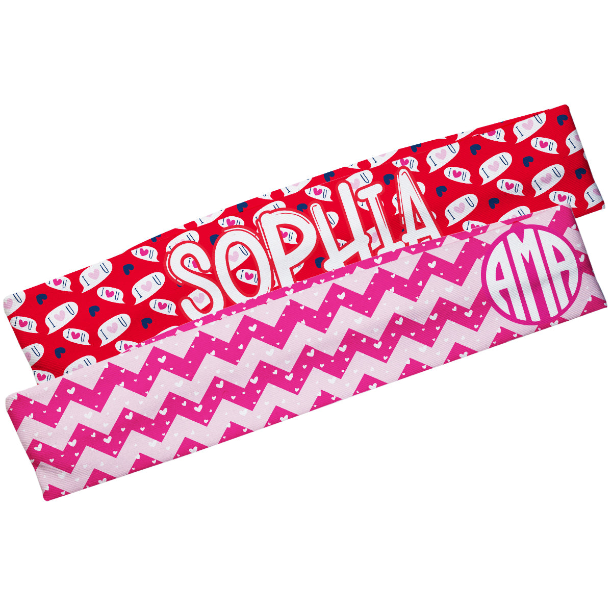 Valentines Print Monogram and Name Red Pink Headband Set