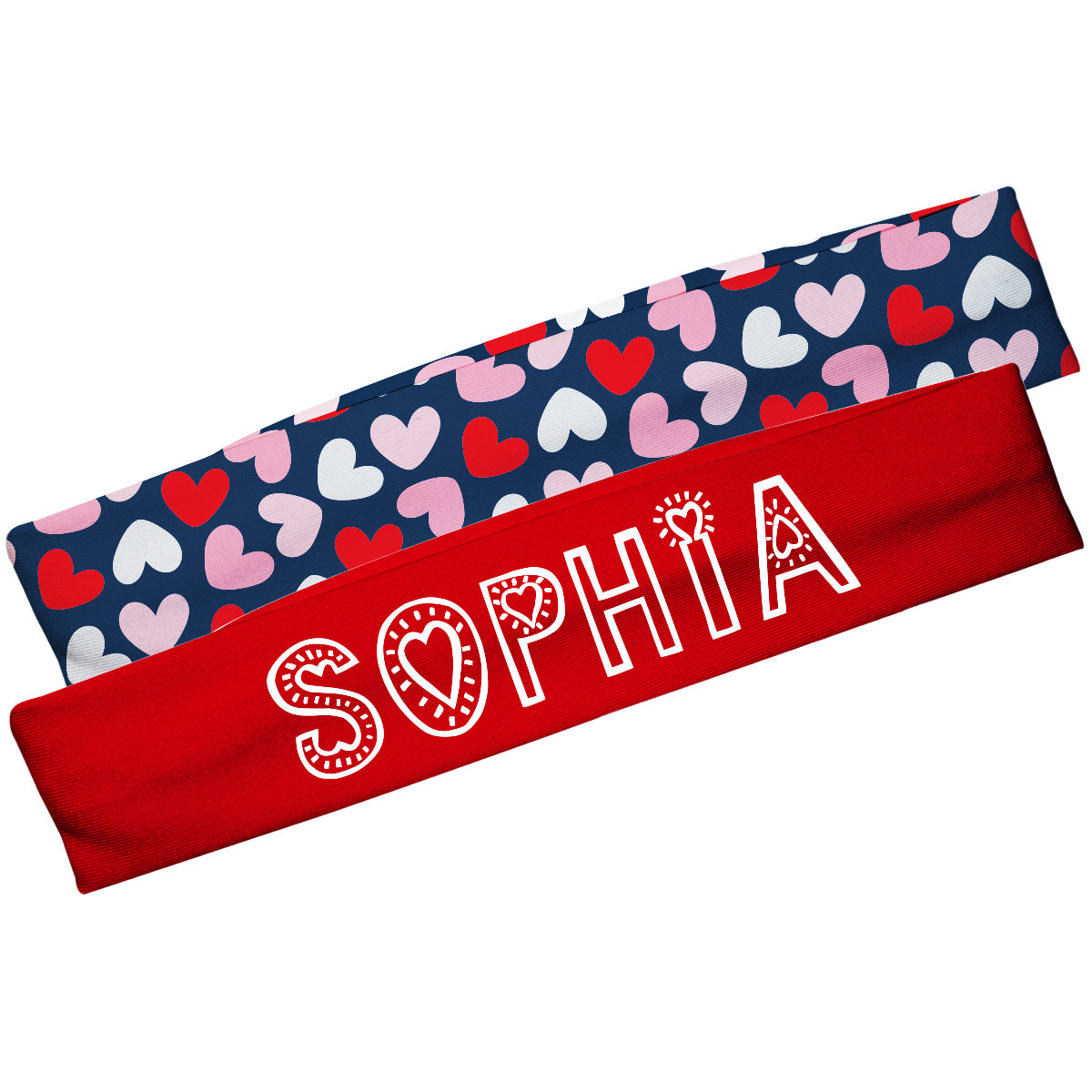 Valentine Personalized Name Red and Navy Headband Set