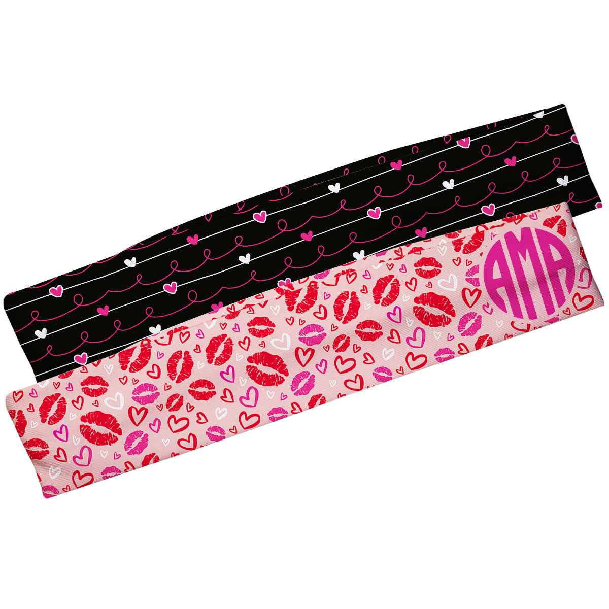 Valentines Monogram Black and Light Pink Headband Set